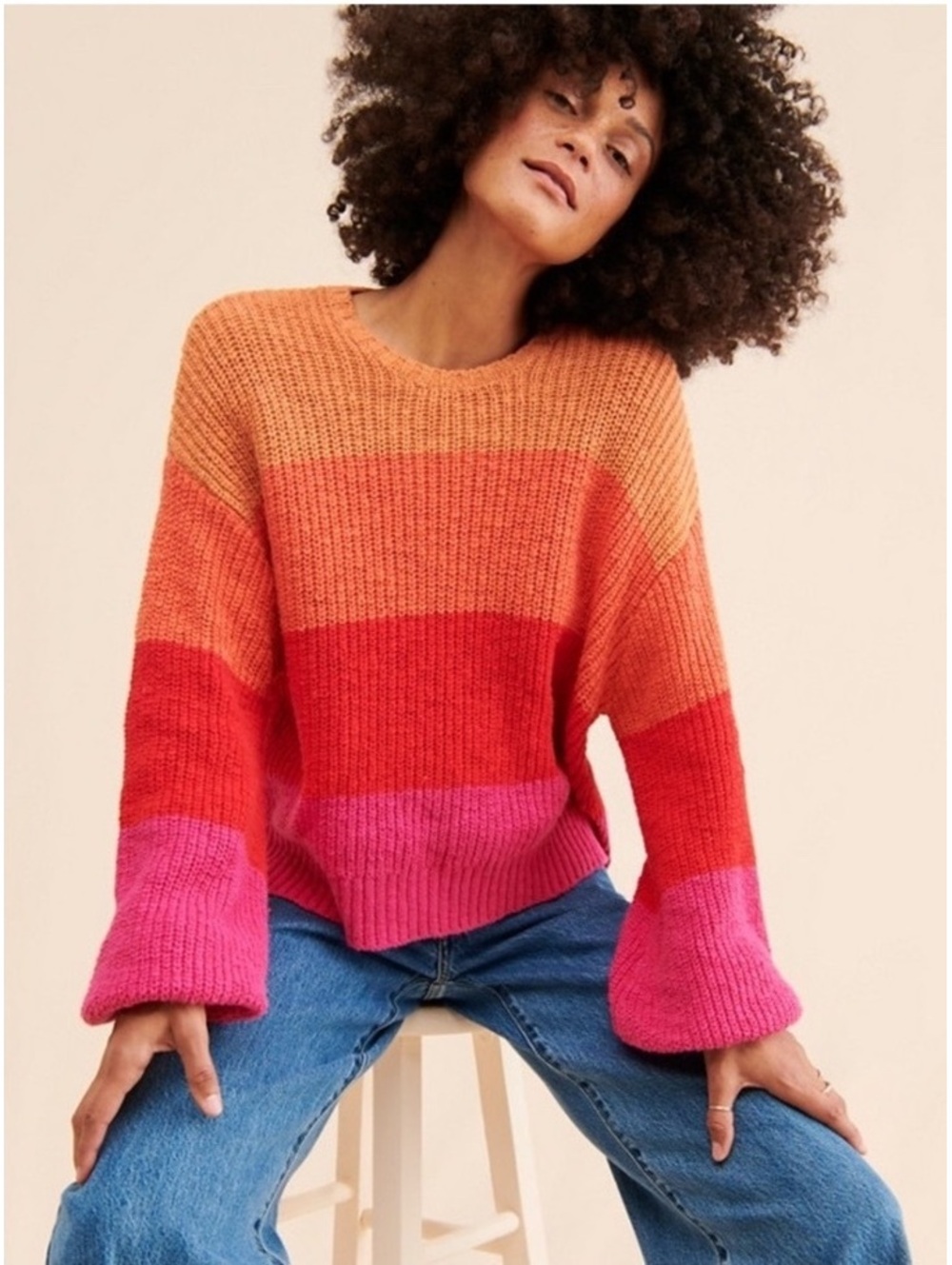 Show me your mumu pismo striped pink orange cotton oversized cropped sweater xs